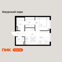 Планировка однокомнатной(квартира) площадью 38.2 квадратных метров в “ЖК Амурский парк”