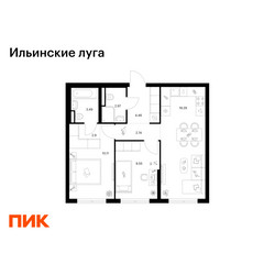 Планировка двухкомнатной(квартира) площадью 55.51 квадратных метров в ЖК “ЖК Ильинские луга”