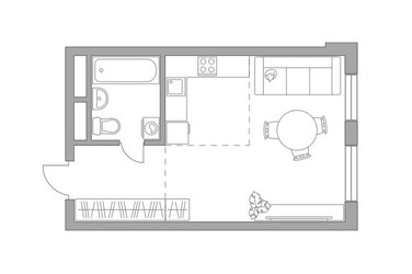 Планировка студии(квартира) площадью 28.9 квадратных метров в ЖК “ЖК Новая Алексеевская роща”