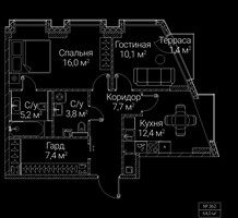 Планировка двухкомнатной(квартира) площадью 64 квадратных метров в “ЖК СЕЗАР БУДУЩЕЕ”