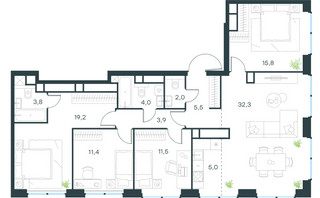 Планировка 4+ комнатной(квартира) площадью 114.4 квадратных метров в “ЖК Level Звенигородская”