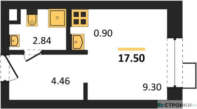 Планировка студии(апартаменты) площадью 17.5 квадратных метров в “ЖК N’ICE LOFT (Найс Лофт)”
