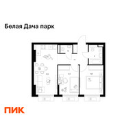 Планировка двухкомнатной(квартира) площадью 50 квадратных метров в “ЖК Белая Дача парк”