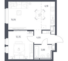Планировка однокомнатной(квартира) площадью 43.13 квадратных метров в “ЖК Большое Путилково”