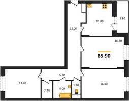 Планировка трехкомнатной(квартира) площадью 85.9 квадратных метров в “ЖК Эдельвейс (Первомайское)”