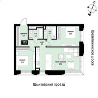 Планировка двухкомнатной(квартира) площадью 76 квадратных метров в “ЖК Шелепиха (Cosmopolit)”