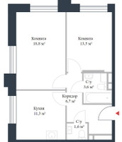 Планировка двухкомнатной(квартира) площадью 55.5 квадратных метров в “ЖК Ривер Парк Коломенский”