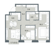 Планировка трехкомнатной(квартира) площадью 66.5 квадратных метров в “ЖК Станиславский”