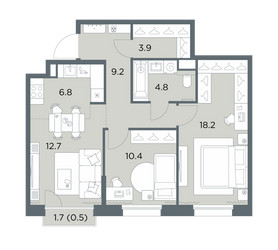 Планировка трехкомнатной(квартира) площадью 66.5 квадратных метров в ЖК “ЖК Станиславский”