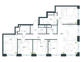 Планировка 4+ комнатной(квартира) площадью 112 квадратных метров в “ЖК Level Звенигородская”