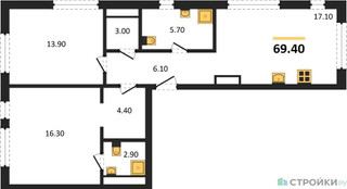 Планировка двухкомнатной(квартира) площадью 69.4 квадратных метров в “ЖК Символ”