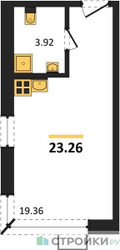 Планировка студии(квартира) площадью 23.26 квадратных метров в ЖК “ЖК Citimix (СитиМикс)”