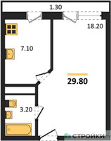 Планировка однокомнатной(квартира) площадью 29.8 квадратных метров в “ЖК Южная Долина”