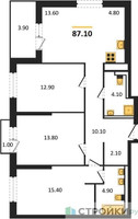 Планировка трехкомнатной(квартира) площадью 86.8 квадратных метров в “ЖК Sky Sputnik (Скай Спутник)”