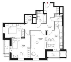 Планировка трехкомнатной(квартира) площадью 90.1 квадратных метров в ЖК “ЖК Большая Семерка”
