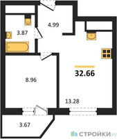 Планировка однокомнатной(квартира) площадью 32.66 квадратных метров в “ЖК ВОСТОК II”