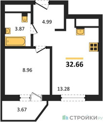 Планировка однокомнатной(квартира) площадью 32.66 квадратных метров в ЖК “ЖК ВОСТОК II”
