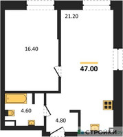 Планировка однокомнатной(квартира) площадью 47 квадратных метров в “ЖК STONE Rise (Райз)”