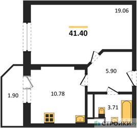 Планировка однокомнатной(квартира) площадью 41.4 квадратных метров в ЖК “ЖК Школьный”