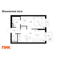 Планировка однокомнатной(квартира) площадью 36.37 квадратных метров в “ЖК Ильинские луга”