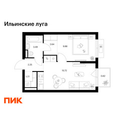 Планировка однокомнатной(квартира) площадью 36.37 квадратных метров в ЖК “ЖК Ильинские луга”