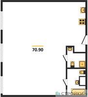 Планировка двухкомнатной(квартира) площадью 70.9 квадратных метров в “ЖК Nametkin Tower (Наметкин Тауэр)”