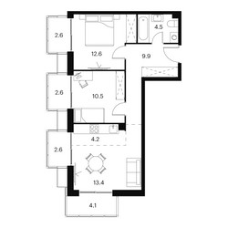 Планировка трехкомнатной(апартаменты) площадью 67 квадратных метров в ЖК “ЖК Аквилон Signal (Аквилон Сигнал)”