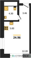 Планировка студии(квартира) площадью 24.96 квадратных метров в “ЖК Городские Истории”