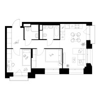 Планировка двухкомнатной(квартира) площадью 51.2 квадратных метров в “ЖК Онежский вал”