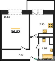 Планировка однокомнатной(квартира) площадью 39.9 квадратных метров в “ЖК Высокий берег (Ногинск)”