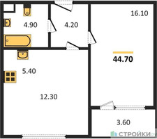 Планировка однокомнатной(квартира) площадью 44.7 квадратных метров в “Жилой квартал Новое Медведково”