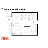 Планировка однокомнатной(квартира) площадью 35.3 квадратных метров в “ЖК Томилинский бульвар”