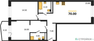 Планировка двухкомнатной(квартира) площадью 70 квадратных метров в “ЖК "Коллекция"”
