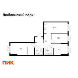 Планировка трехкомнатной(квартира) площадью 78.7 квадратных метров в ЖК “ЖК Люблинский парк”