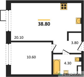 Планировка однокомнатной(квартира) площадью 38.8 квадратных метров в ЖК “ЖК Foreville (Форевилль)”