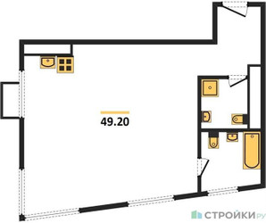 Планировка двухкомнатной(квартира) площадью 49.2 квадратных метров в “ЖК Tophills (ТопХиллс)”