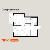 Планировка однокомнатной(квартира) площадью 36.8 квадратных метров в “ЖК Саларьево парк”
