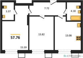 Планировка двухкомнатной(квартира) площадью 57.76 квадратных метров в “ЖК Бархат”