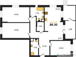 Планировка трехкомнатной(квартира) площадью 88.3 квадратных метров в “ЖК ВОСТОК II”