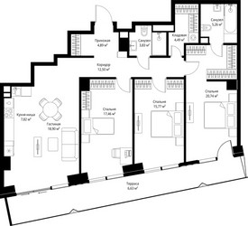 Планировка трехкомнатной(квартира) площадью 118.29 квадратных метров в ЖК “ЖК Джойс”