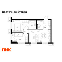 Планировка двухкомнатной(квартира) площадью 50.6 квадратных метров в “ЖК Восточное Бутово”