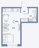 Планировка студии(квартира) площадью 28.22 квадратных метров в “ЖК Страна.Парковая”