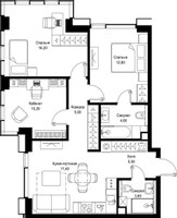 Планировка трехкомнатной(квартира) площадью 75.3 квадратных метров в “Мультиквартал СИТИДЗЕН”