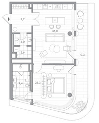Планировка 4+ комнатной(квартира) площадью 89.8 квадратных метров в ЖК “Клубный дом PHANTOM (Фантом)”