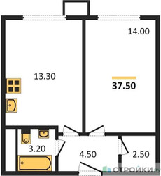 Планировка однокомнатной(квартира) площадью 37.5 квадратных метров в ЖК “ЖК Движение. Тушино”