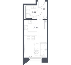 Планировка студии(апартаменты) площадью 24.43 квадратных метров в ЖК “ЖК Скай Спутник”