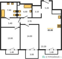 Планировка двухкомнатной(квартира) площадью 83.4 квадратных метров в “Квартал Тишинский Бульвар”