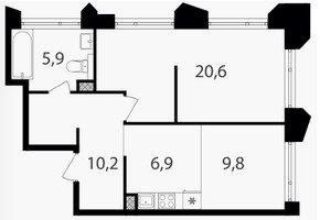 Планировка двухкомнатной(квартира) площадью 53.4 квадратных метров в “ЖК Петровский парк II”