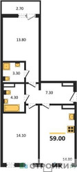 Планировка двухкомнатной(квартира) площадью 59 квадратных метров в ЖК “ЖК Деснаречье”