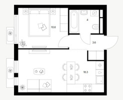 Планировка однокомнатной(квартира) площадью 36.5 квадратных метров в “Ярославский квартал”